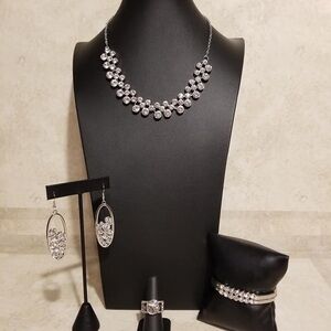 Costume Jewelry-Dazzling Silver Necklace with Crystals